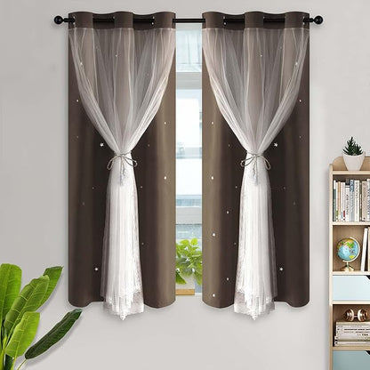 Kinryb Star Cutout Curtains Decorative 63 Inch Length Curtains by Kinryb