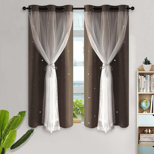 Kinryb Star Cutout Curtains Decorative 63 Inch Length Curtains by Kinryb