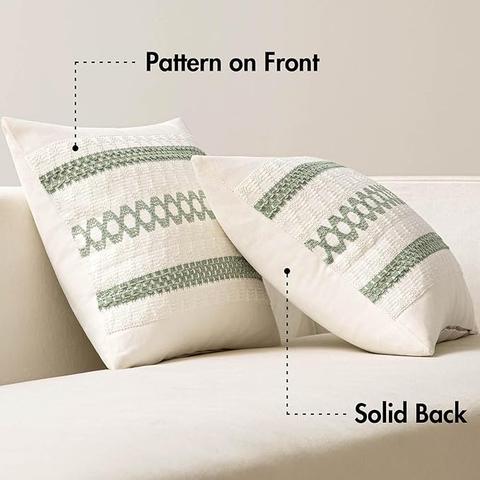 MIULEE Set of 2 Sage Green Boho Decorative Lumbar Pillow Covers 12x24 Inch - Image 9