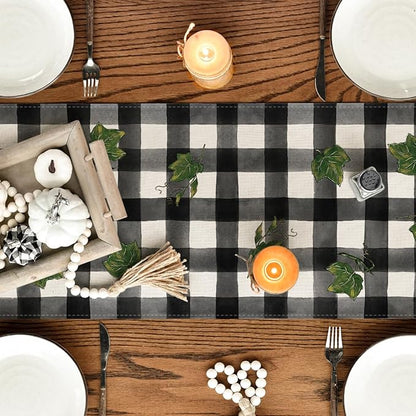 Artoid Mode Buffalo Plaid Bowknot Pumpkin Thankful Fall Table Runner, Autumn - Image 4