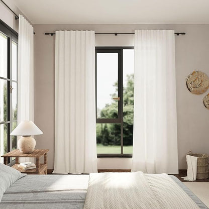 Nanspring Beige White Linen Curtains 80 Inch Length - Image 8