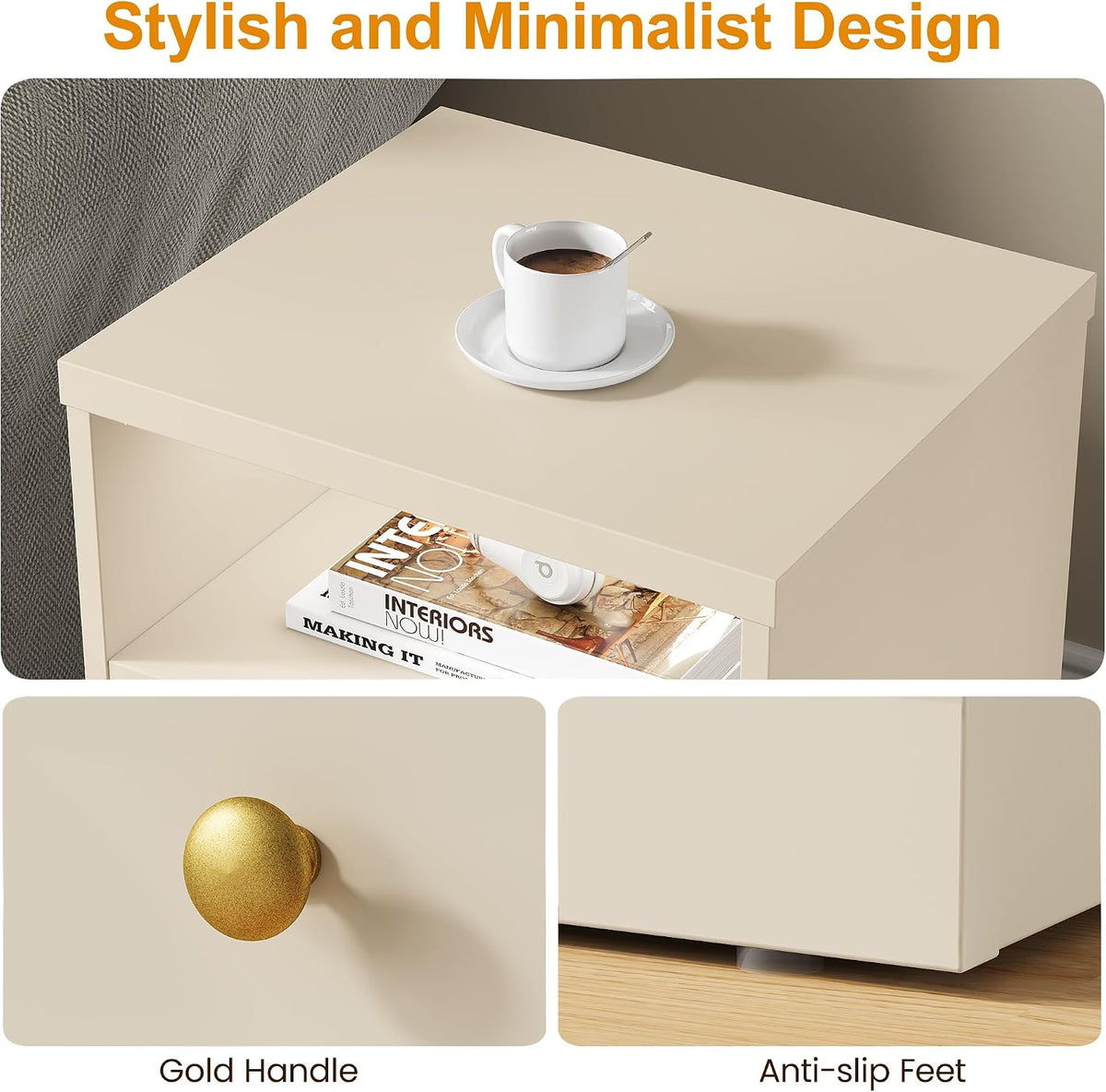 royalcraft beige nightstand with storage shelf and door on a desk or shelf