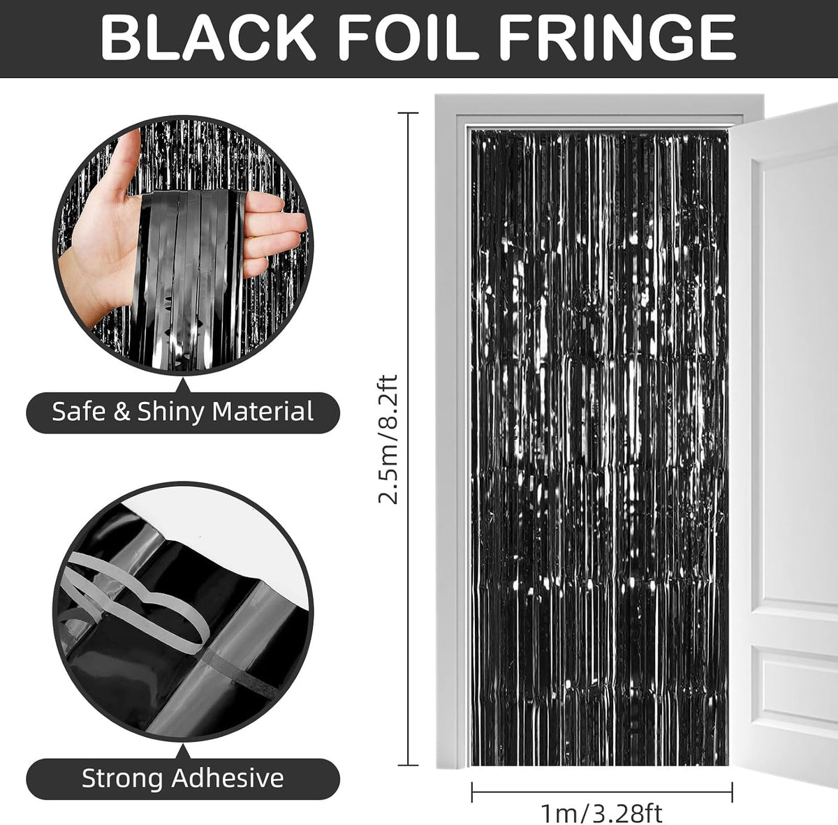 30 Pack Black Foil Fringe Curtain Backdrop, 3.3x8.2 Feet Metallic Tinsel Streamer Curtains Photo Booth Props for Birthday/Graduation/Bachelorette/Halloween/Christmas/New Year/Disco Party Decorations
