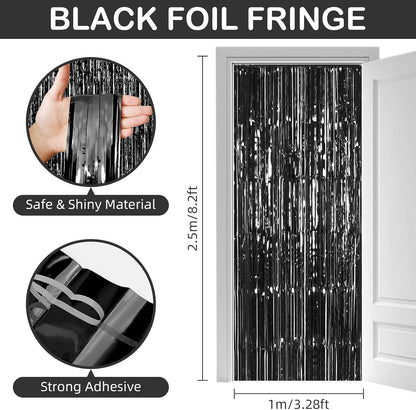 30 Pack Black Foil Fringe Curtain Backdrop, 3.3x8.2 Feet Metallic Tinsel Streamer Curtains Photo Booth Props for Birthday/Graduation/Bachelorette/Halloween/Christmas/New Year/Disco Party Decorations