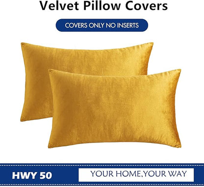 HWY 50 Dark Gold Velvet Rectangular Throw Pillow Covers 12x20 Inch - Image 6