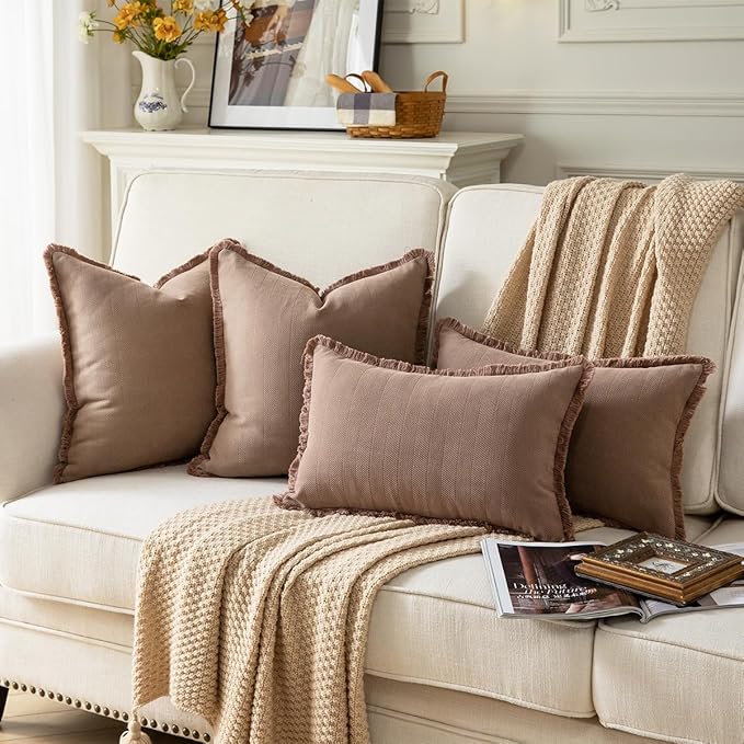 Set of 2 Decorative Fringe Throw Pillow Covers Chenille Pillow Covers Elegant - Image 5