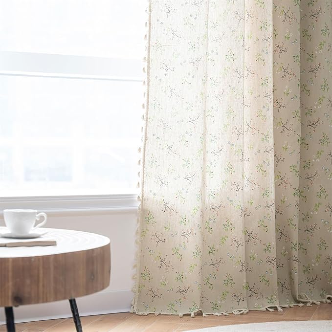 ENJOYBRIDAL Floral Farmhouse Curtains 96 Inches Long Semi Sheer Living Room - Image 6