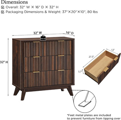t4tream 32" fluted 3 drawer dresser for bedroom shown in use