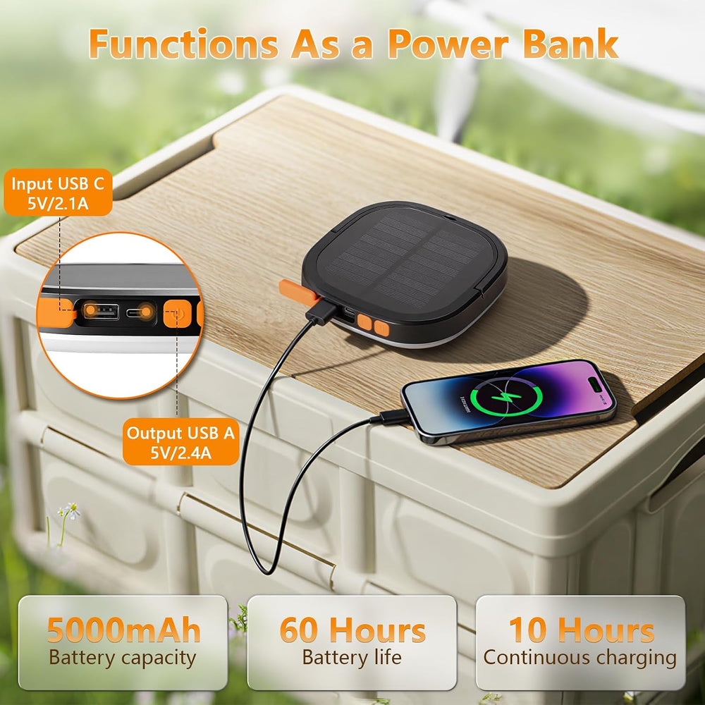 Solar Camping Lights Rechargeable Lantern 7000mAh LED 5 Light Modes IP65