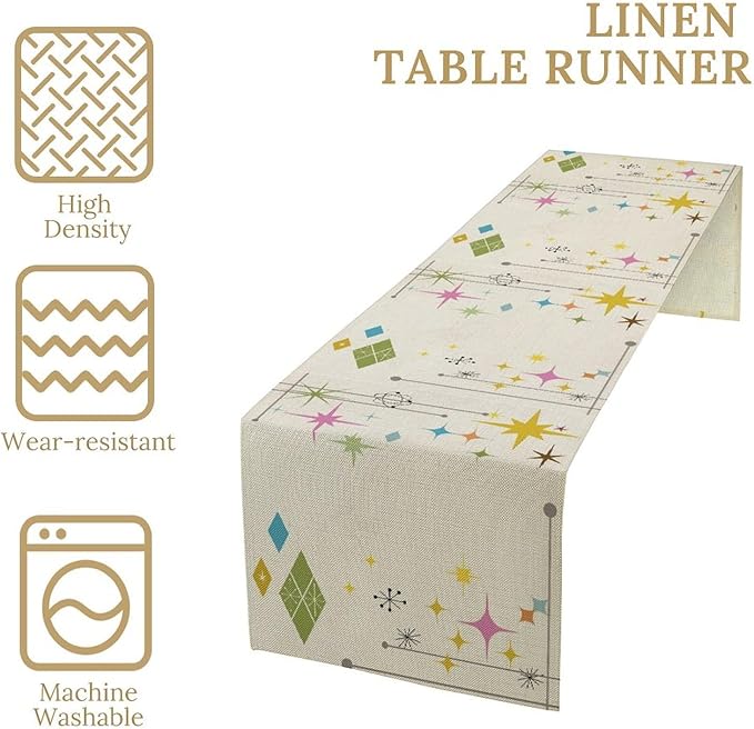 Abstract Geometric Table Runner Bathroom Mid Century Minimalist Stars Modern - Image 3