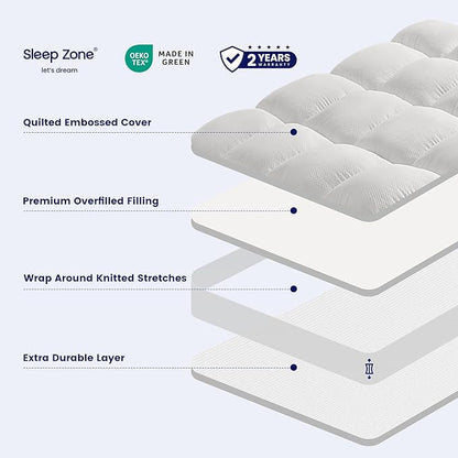 SLEEP ZONE Mattress Topper Full Size, Extra Thick Fitted Mattress Pad - Image 3