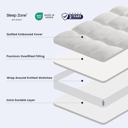 SLEEP ZONE Mattress Topper, Extra Thick Fitted Mattress Pad - Image 3