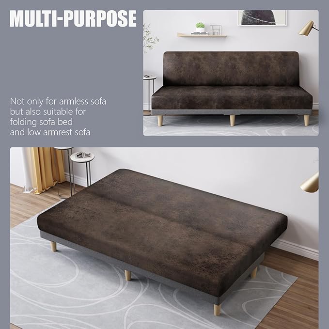 molasofa Leather Like Stretch Futon Slipcover Armless Futon Bed Sofa Cover - Image 5