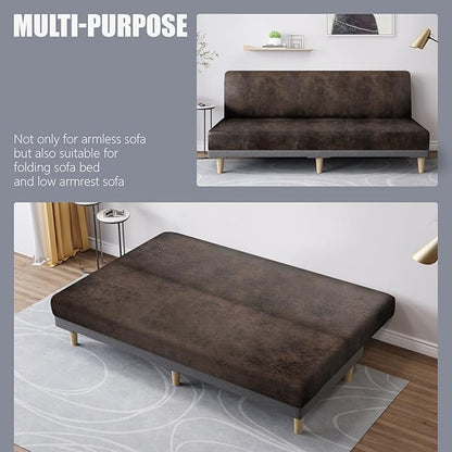 molasofa Leather Like Stretch Futon Slipcover Armless Futon Bed Sofa Cover - Image 5