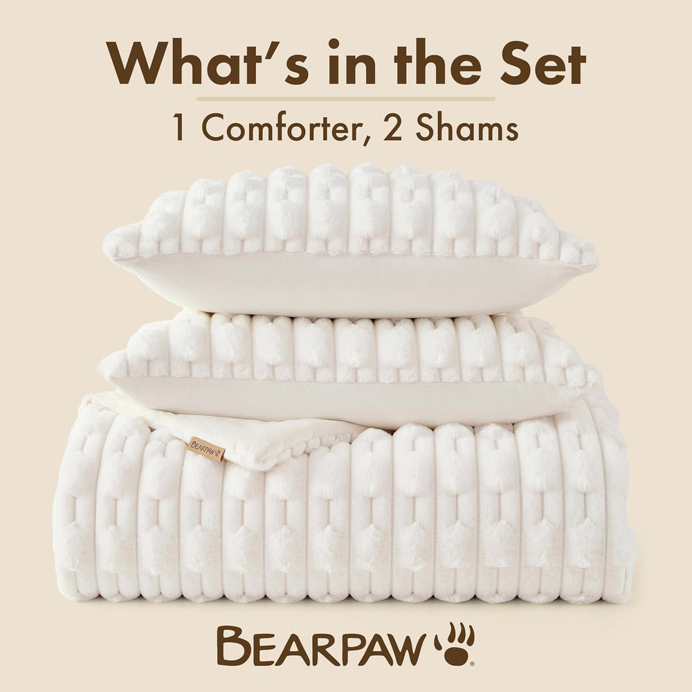 BEARPAW Jasper Queen Faux Fur Comforter Set, 3-Piece, Ivory