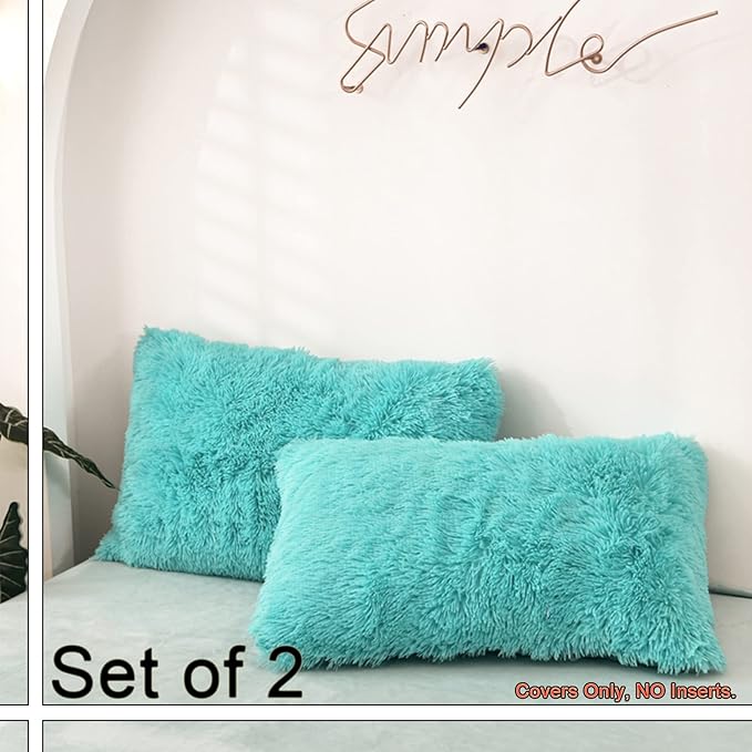 MorroMorn Decorative Pillows Covers, 2 Packs Faux Fur Pillow Cases Standard Size - Image 3