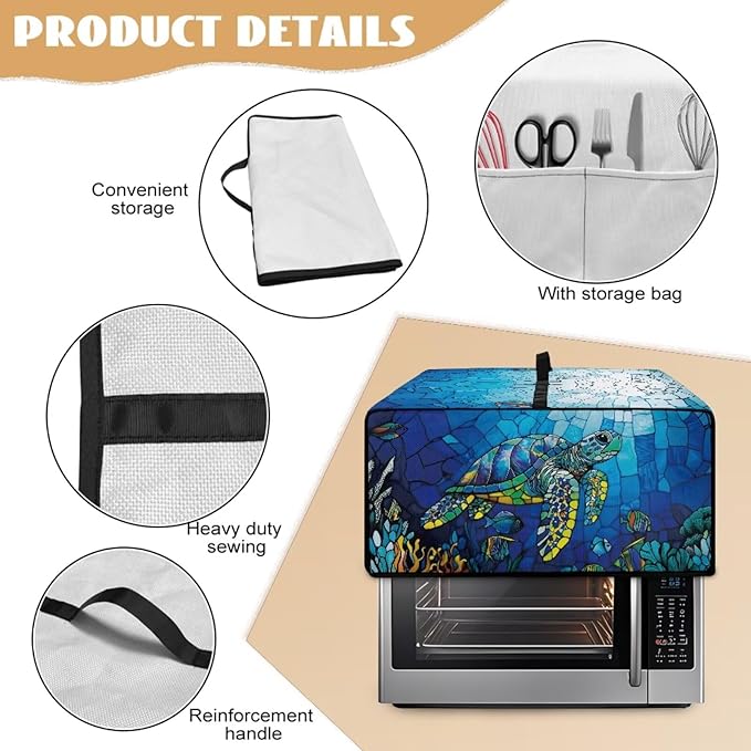 Glass Painting Sea Turtle Print Microwave Oven Cover Dustproof Toaster Oven - Image 6