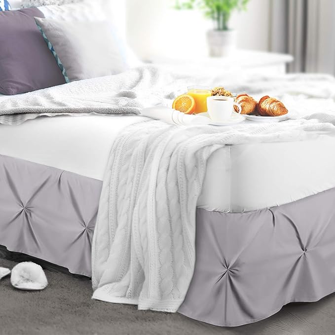Nestl Grey Lavender Bed Skirt Twin Size, Pinch Pleat Twin Bed Skirt, Hotel - Image 8