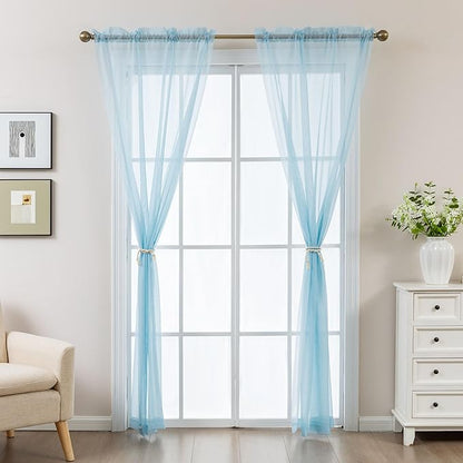 Blue Sheer Curtains 84 Inches Long, Privacy Semi Sheer Curtains - Image 7