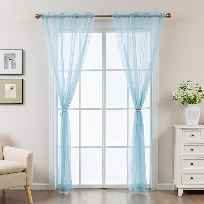 Blue Sheer Curtains 108 Inches Extra Long, Privacy Semi Sheer Curtains - Image 7