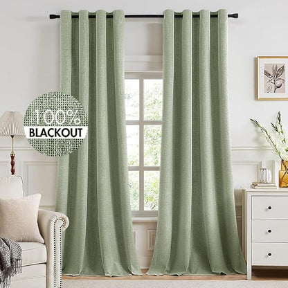 MIULEE Linen Texture Curtains for Bedroom Solid 100% Blackout Thermal Insulated by MIULEE