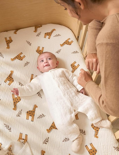 Momcozy Muslin Standard Fitted Crib Sheets, 2 Pack Soft Breathable Natural - Image 8
