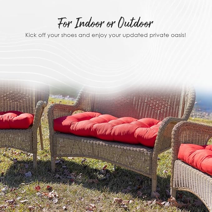 RSH DECOR: Tufted Wicker Loveseat Cushion | 41” x 19" | All-Weather Spun Fabric - Image 8