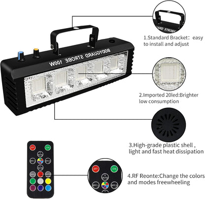 Strobe Stage Lights Sound Activated, 100W RGB LED Strobe Light, Halloween Light Effect with Remote Control, Professional DJ Party Lights for Banquet Host