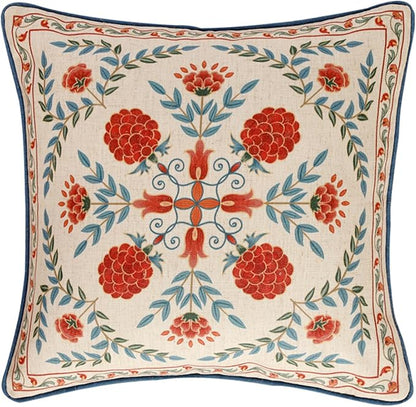 patdrea Designer Throw Pillow Covers, Square Brilliant Vintage Red Tropical by Welcometopatdrea