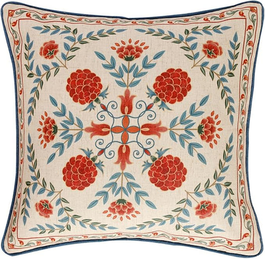 patdrea Designer Throw Pillow Covers, Square Brilliant Vintage Red Tropical by Welcometopatdrea