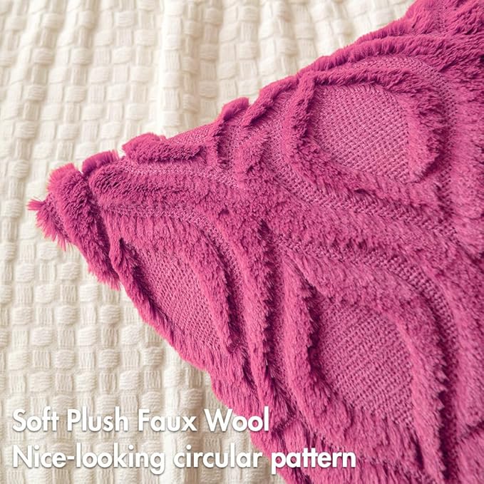 MIULEE Hot Pink Throw Pillow Covers 18x18 Inch, Soft Winter Plush Faux Wool - Image 3