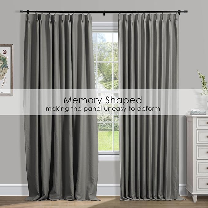 TWOPAGES Grey Pinch Pleated Room Darkening Curtain 102 Inches Long, Solid - Image 3