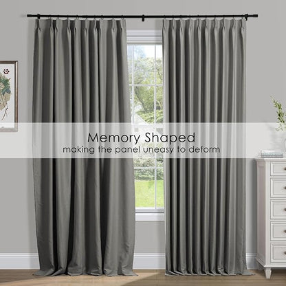 TWOPAGES Grey Pinch Pleated Room Darkening Curtain 102 Inches Long, Solid - Image 3