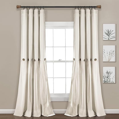 Lush Decor Linen Button Window Curtain Panel, Off White by LushDecor