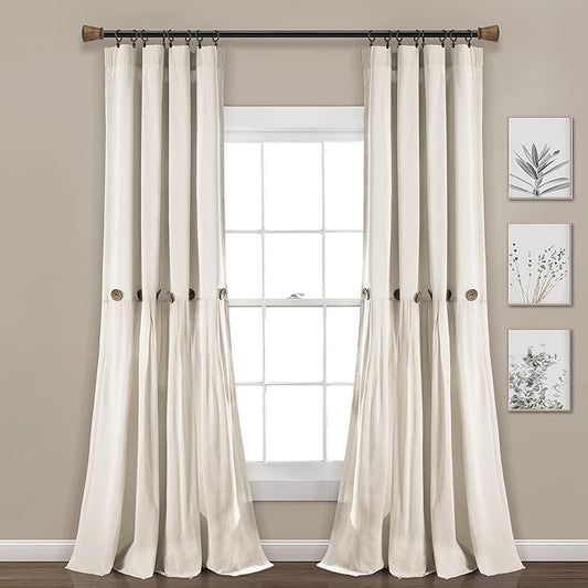 Lush Decor Linen Button Window Curtain Panel, Off White by LushDecor