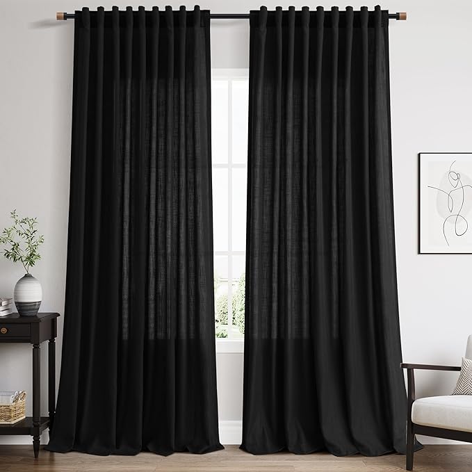 Nanspring Extra Long Black Linen Curtains 108 Inches Long 2 Panels Set by Nanspring