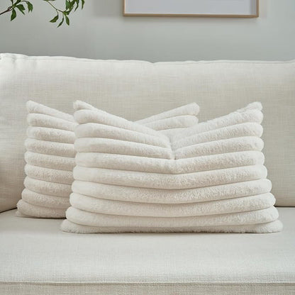 FUTEI Cream Throw Pillow Covers Set of 2, 12x20 Inch Striped Texture Lumbar by FUTEI