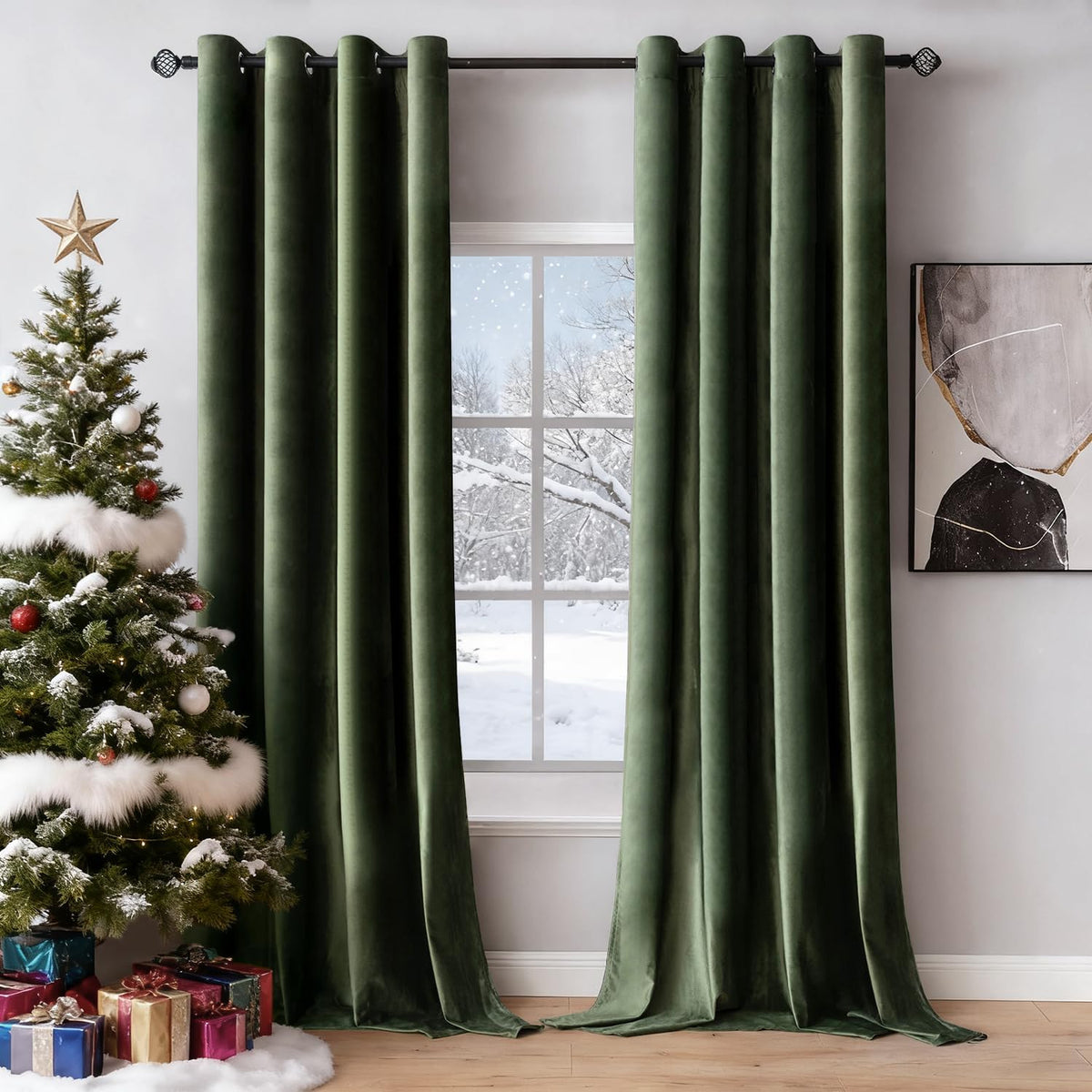 miulee velvet blackout curtains olive green 52 x, main product view