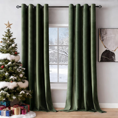 miulee velvet blackout curtains olive green 52 x, main product view