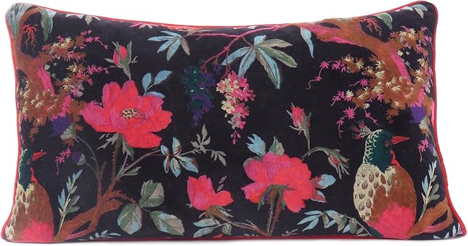 Eyes of India Boho Velvet Bird Print Lumbar Throw Pillow Cover, Bohemian by EyesofIndia