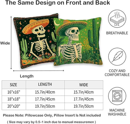 Day of The Dead Throw Pillow Covers | 18x18 Set of 4 Decorative Sugar Skull - Image 5