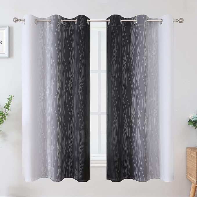 Estelar Textiler Ombre Greyish White and Black Blackout Curtains & Drapes 63 - Image 2