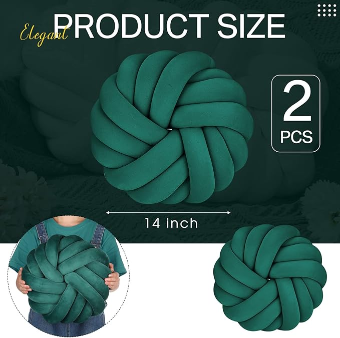 Fumete 2 Pcs 14 Inches Knot Pillow Round Throw Soft Plush Knot Ball Pillow - Image 3