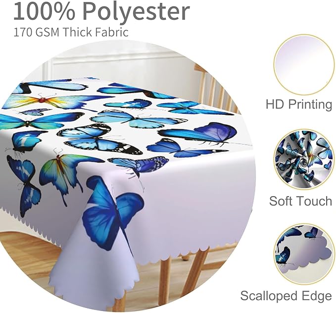 60x108inches Blue Butterfly Rectangle Tablecloth Natural Butterflies Light - Image 3