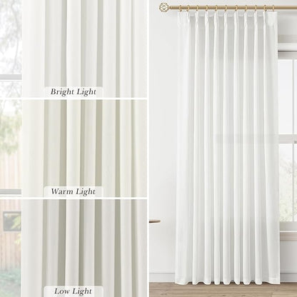 Ivory White Pinch Pleat Linen Curtains 84 Inch Length 2 Panels Set - Image 4