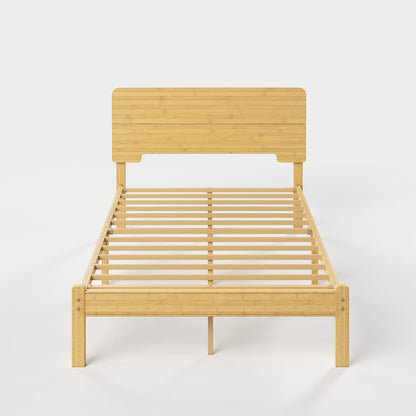 14" solid bamboo wood full size bed frame, front angle view