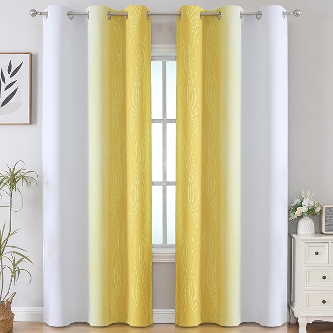 Estelar Textiler Yellow and Greyish White Gradient Room Darkening Blackout - Image 2