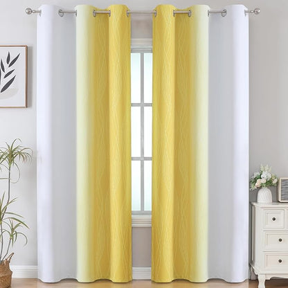 Estelar Textiler Yellow and Greyish White Gradient Room Darkening Blackout - Image 2