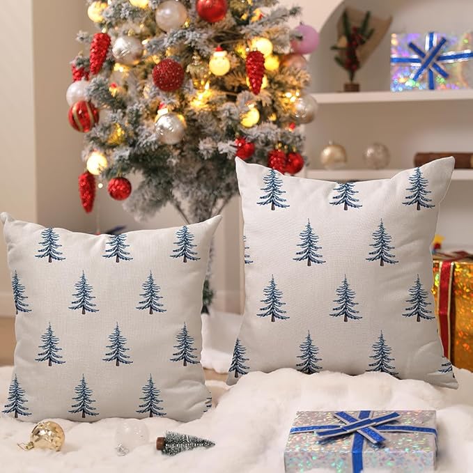 DFXSZ Christmas Pillow Covers 20x20 inch Set of 2 Winter Blue Christmas Tree - Image 3