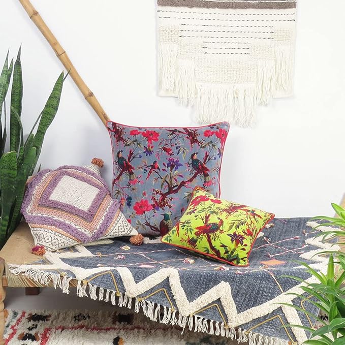 Eyes of India Velvet Floral Flower Bird Throw Pillow Sofa Cushion Cover Case - Image 7